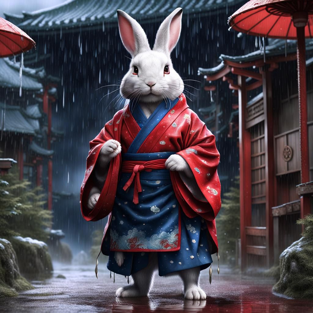 Rabbit Beastkin in Rain, Fantasy Concept Art