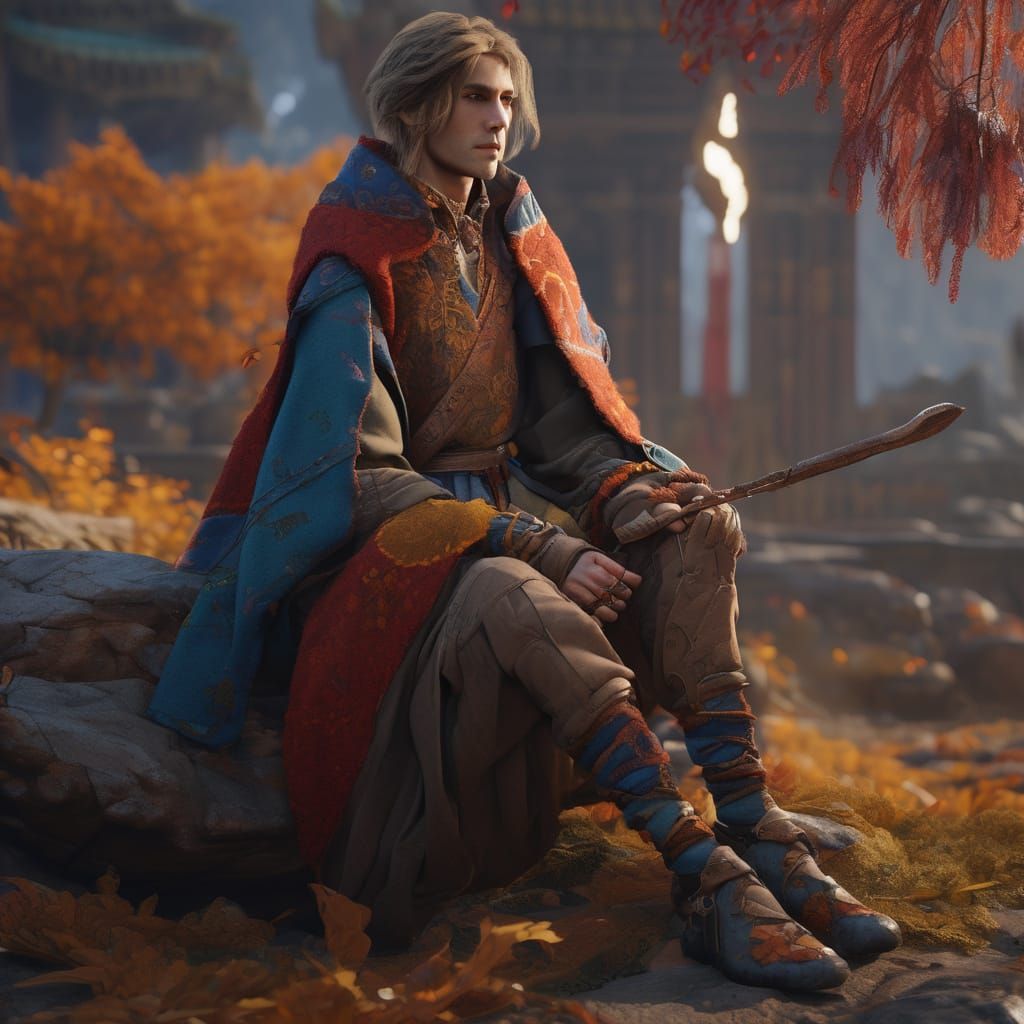 High Elf Monk Portrait in Fantasy Oil Painting Style