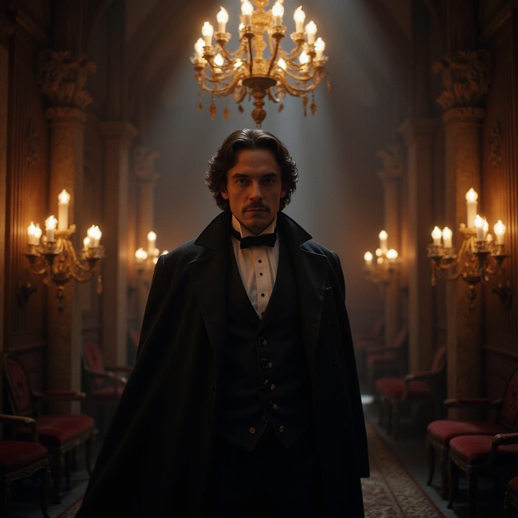 Elegant Vampire Lord in Gothic Interior