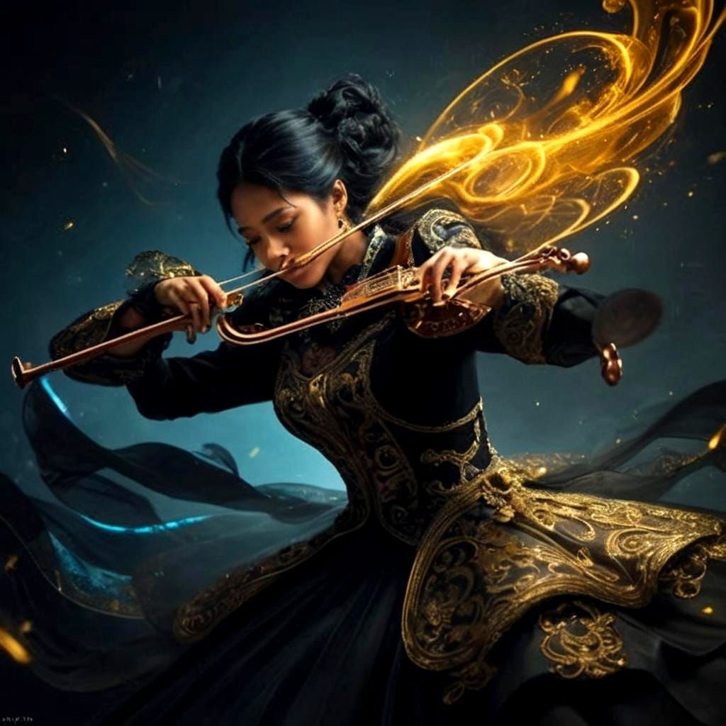 Ethereal Gold and Black Violins Dance in Cinematic Glory