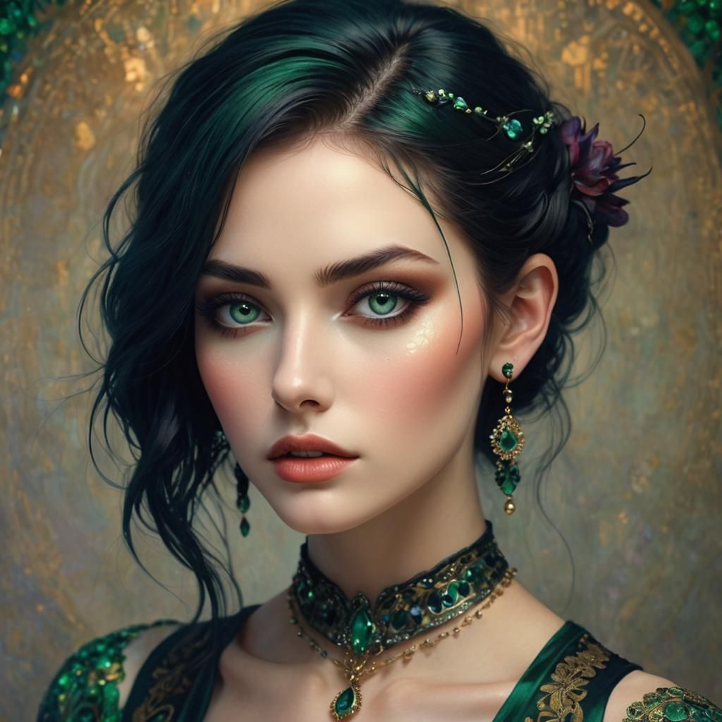 Gemstone Girl in Luxurious Klimt-Inspired Style