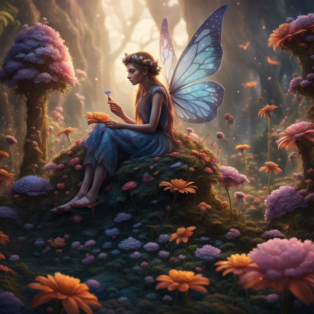 Fairy on Flower: Detailed Fantasy Concept Art
