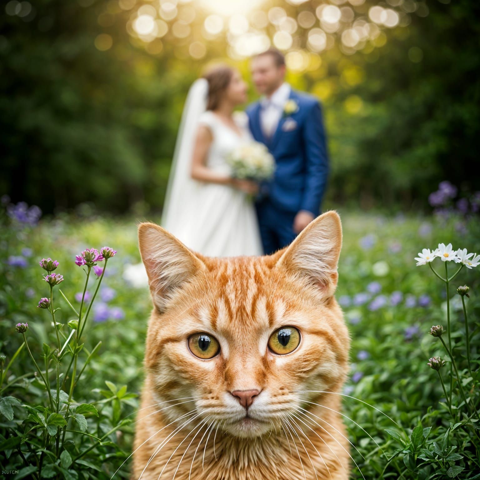 Playful Orange Tabby Cat at Wedding Photo