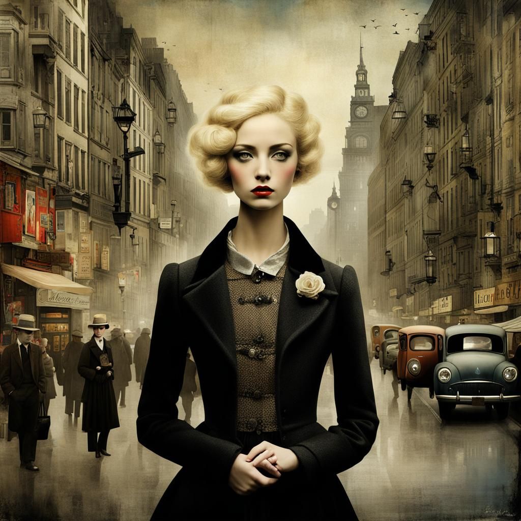 Surreal Blonde Beauty in Urban Street Scene