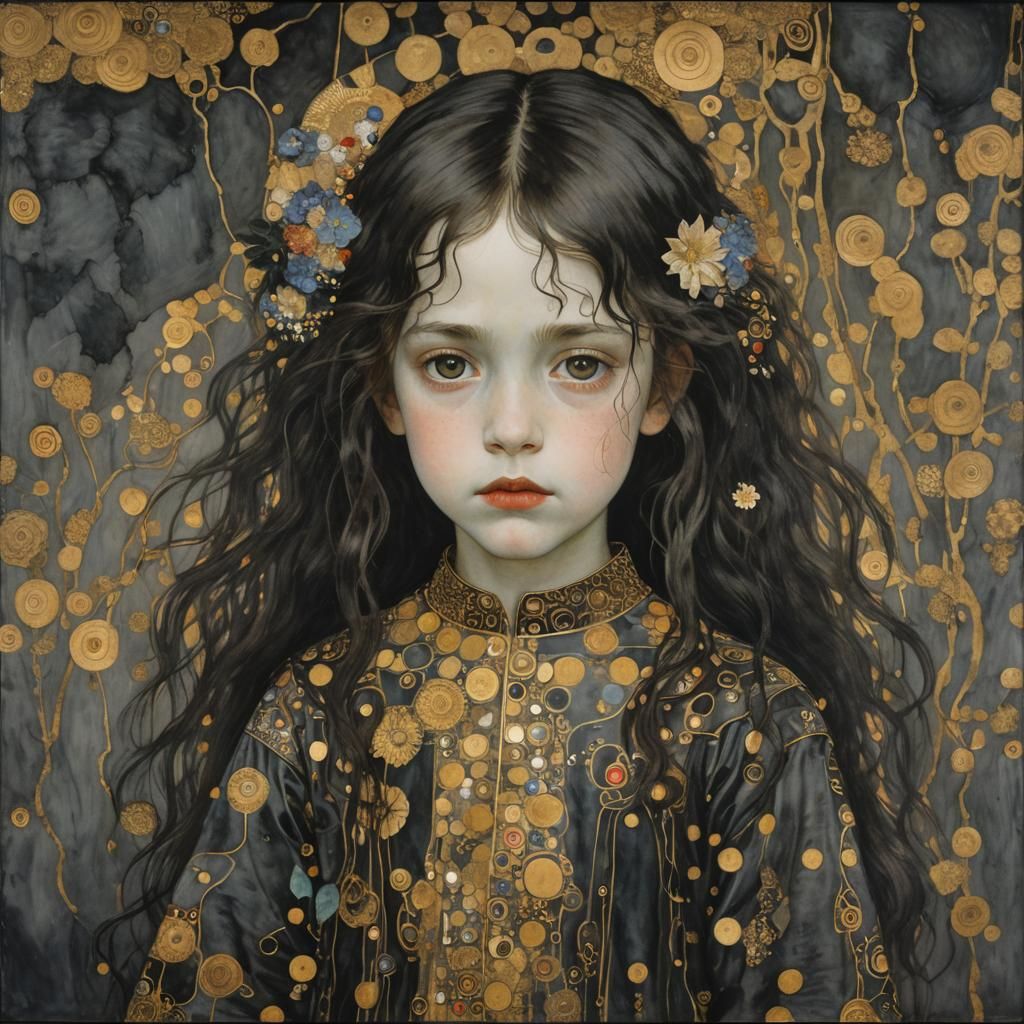 Child Portrait in Liminal Fairyland, Klimt Style
