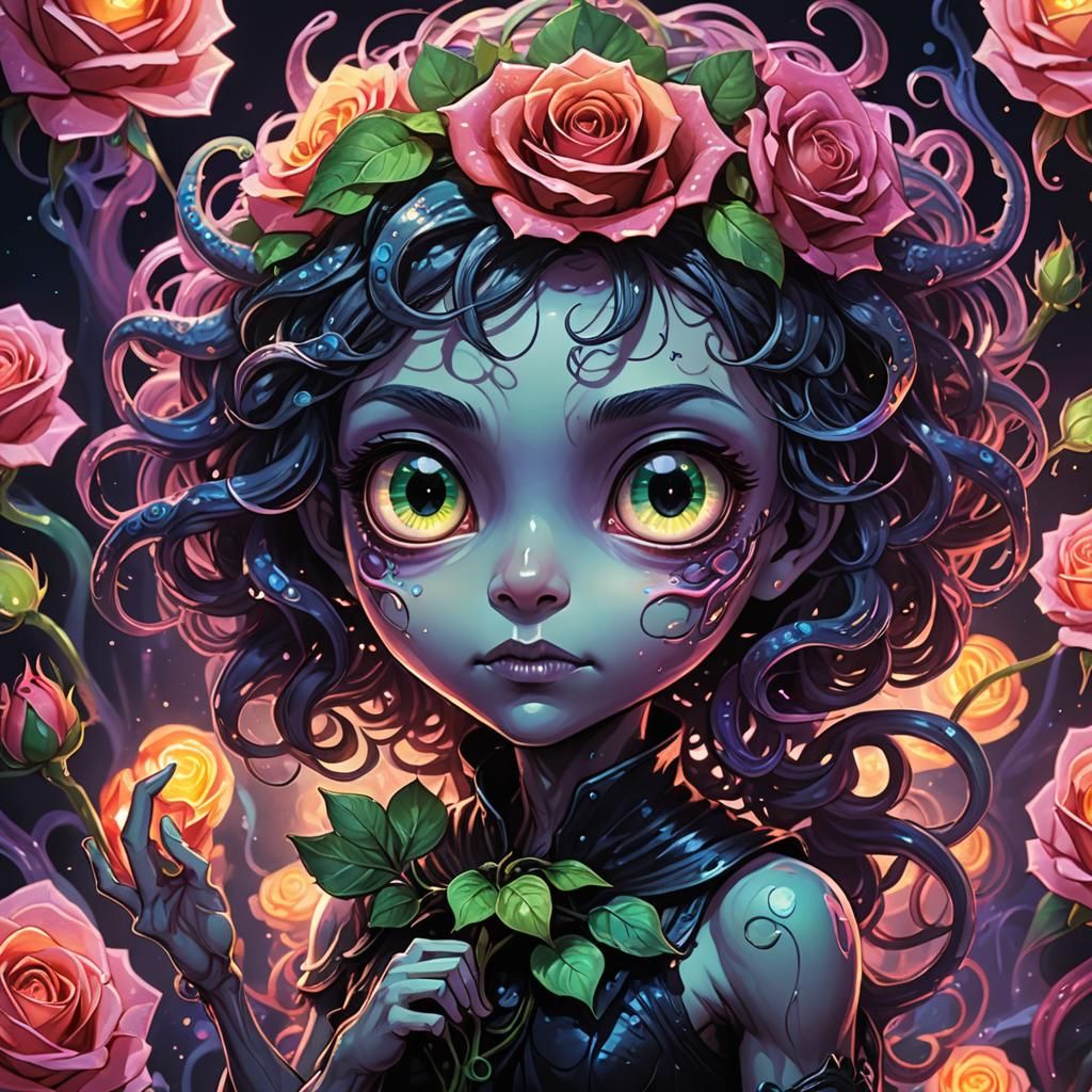 Eldritch Horror Holding Rose in Manga Style