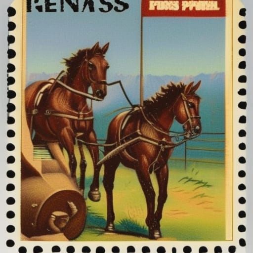 Pony Express Oil Painting on Vintage Stamp