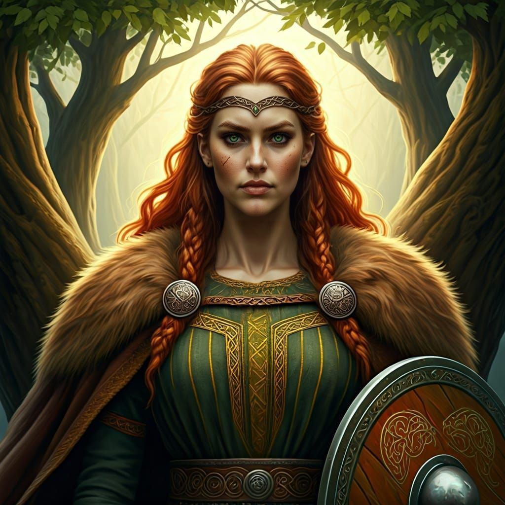 Viking Goddess Ilmr Under Elm Tree, Digital Art