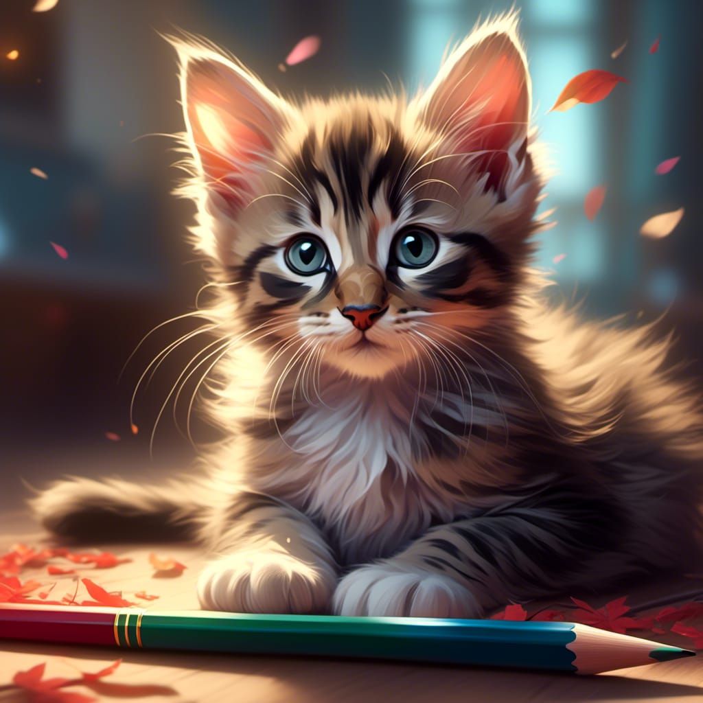 Pencil Sketch Portrait of a Happy Kitten