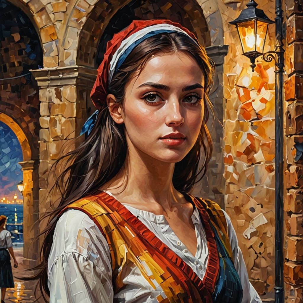 Italian Woman Observes, Impasto Concept Art