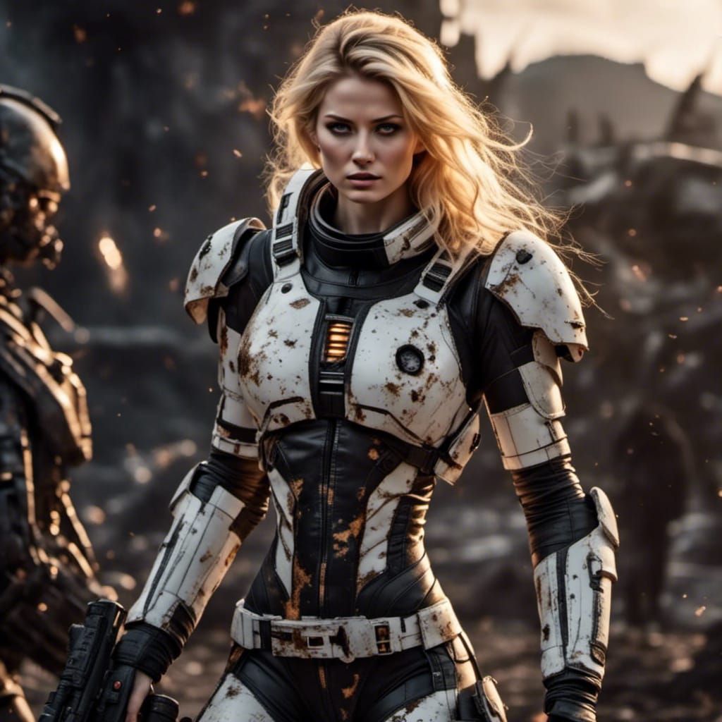 Distressed Space Warrior in Sci-Fi Battle