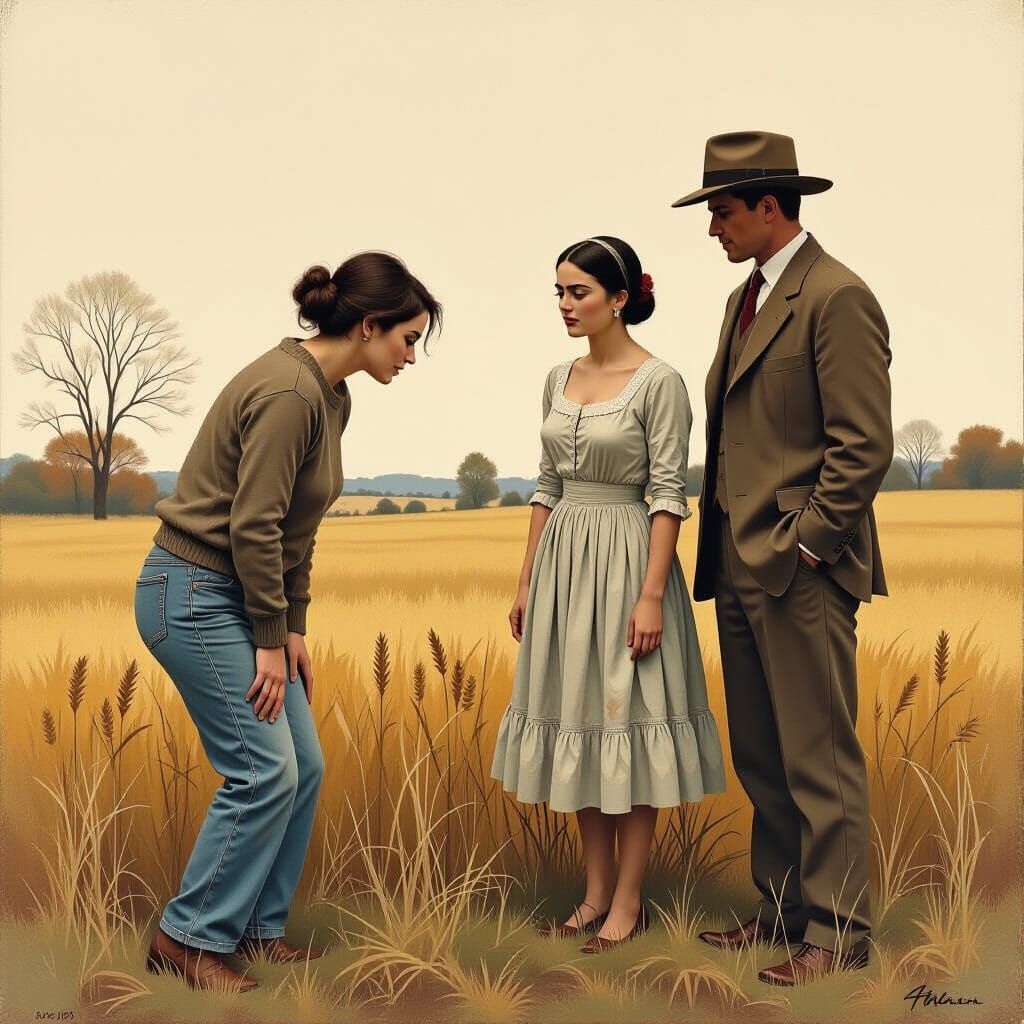 Hopeless Gaze in a Wyeth-Inspired Landscape