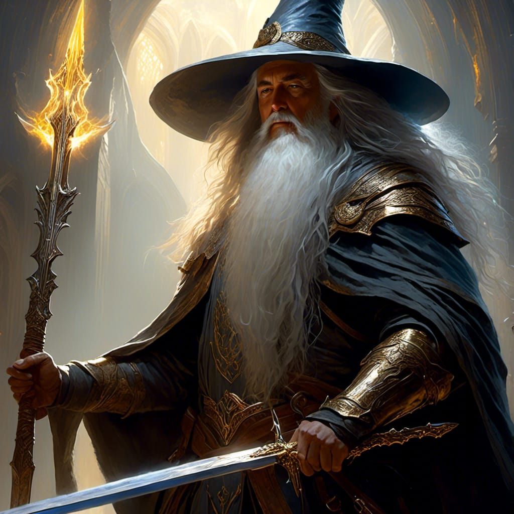 Armored Wizard with Sword in Fantasy Art Style