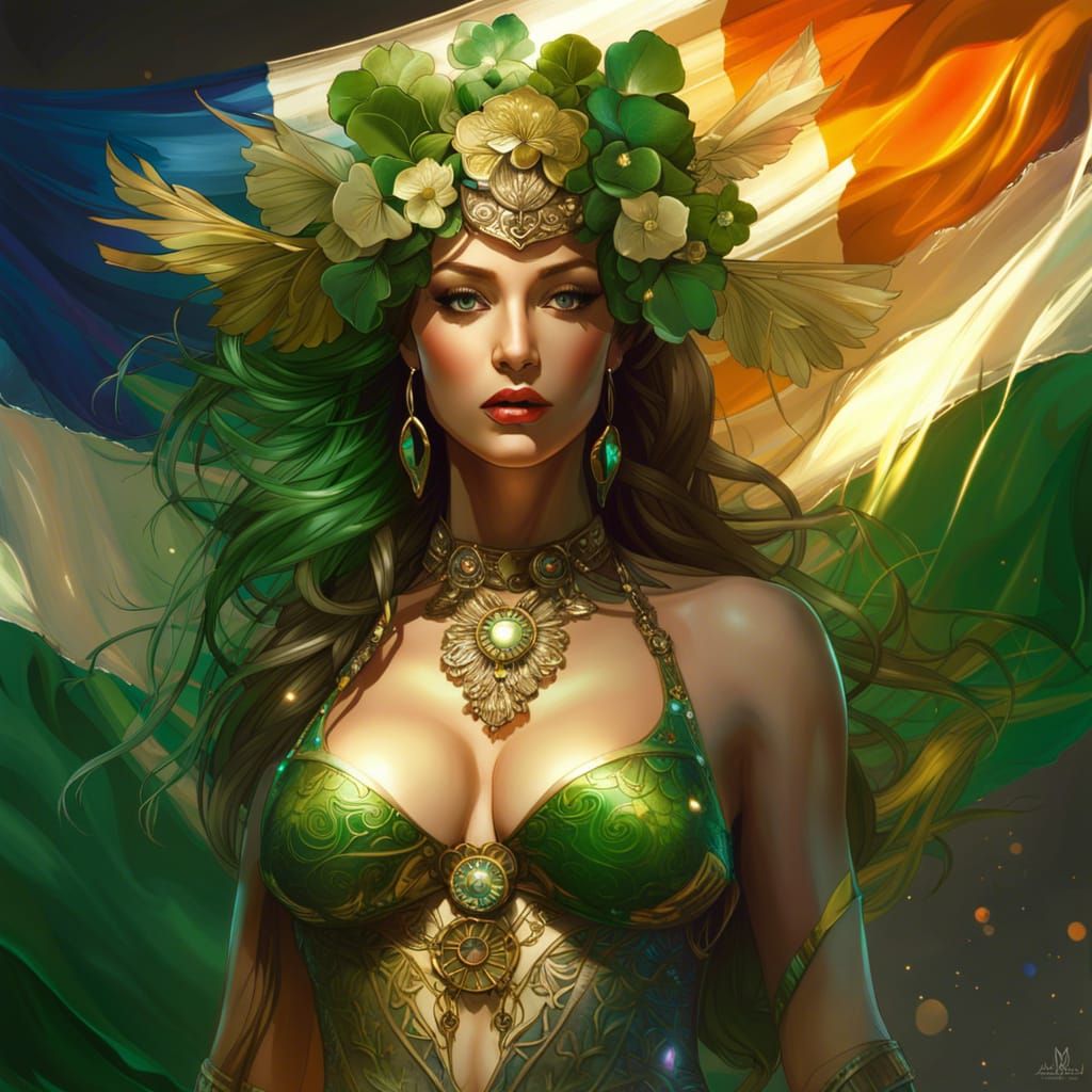 Beautiful Irish gal with busted flag