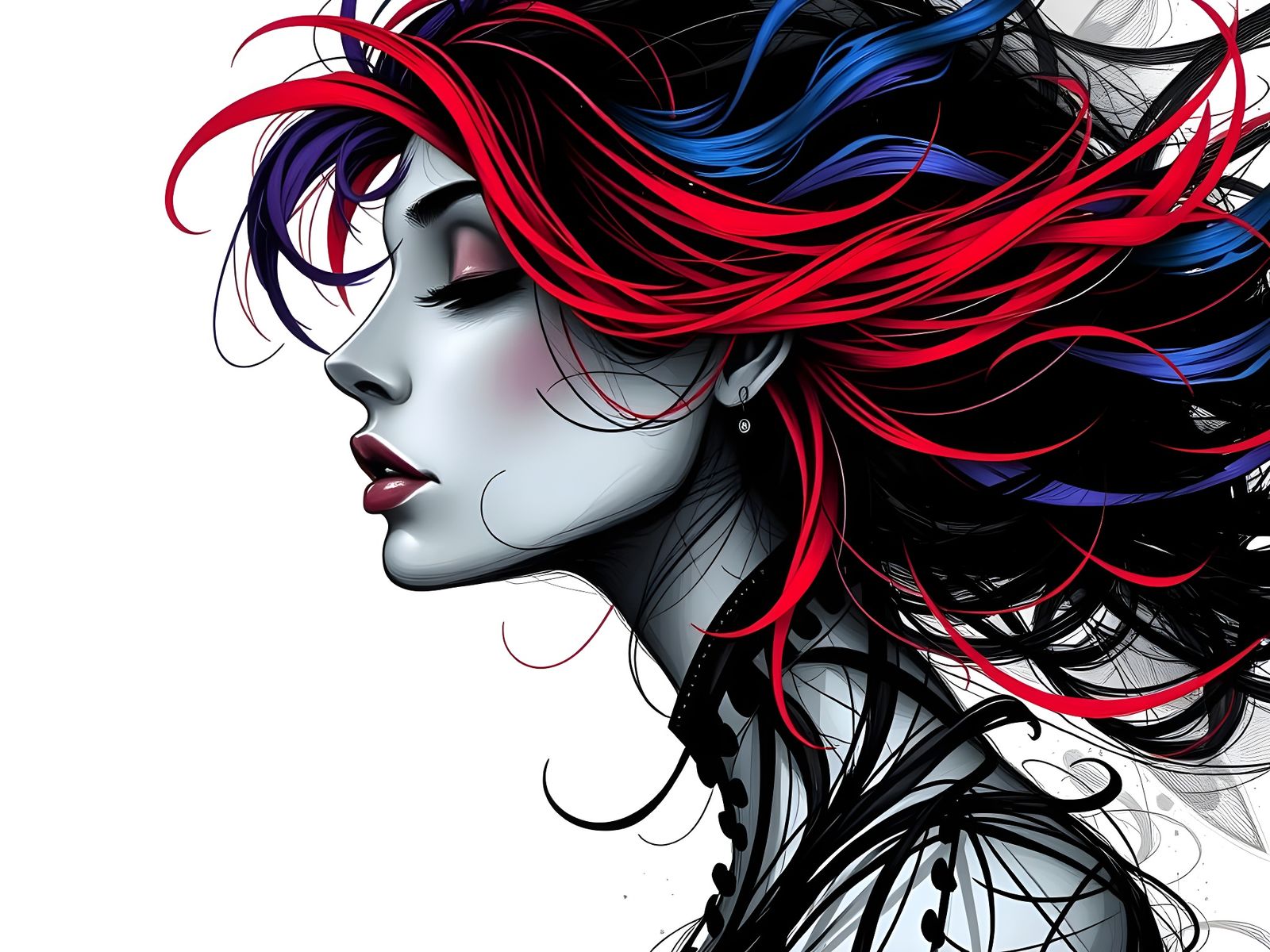 Dark Whimsy: A Woman's Surreal, Abstract Portrait in Vibrant...