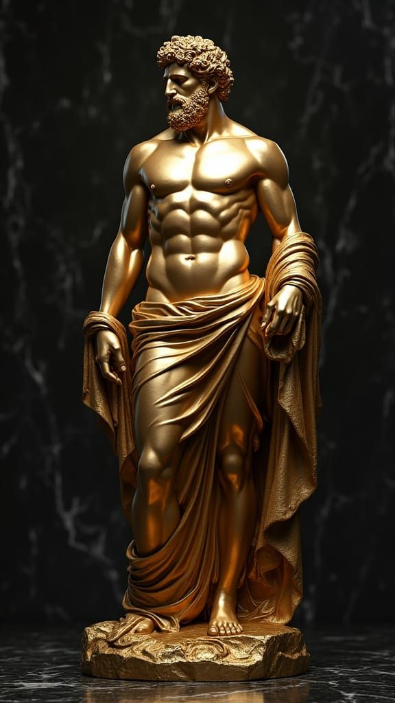 Gilded Statue of a Muscular Greek God in 8K