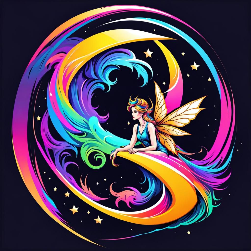 Cresnt Moon Fairy Tattoo Logo Design
