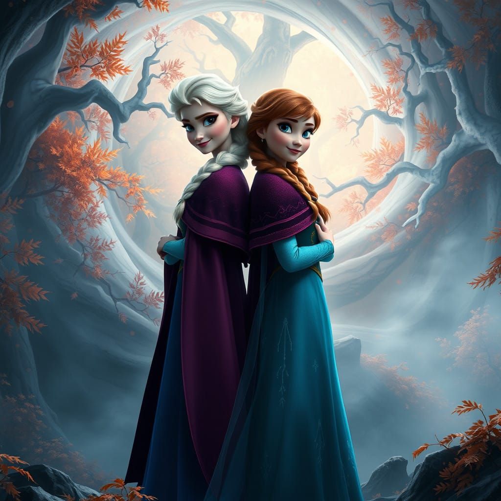 Sisters in a Whimsical Winter Wonderland Scene