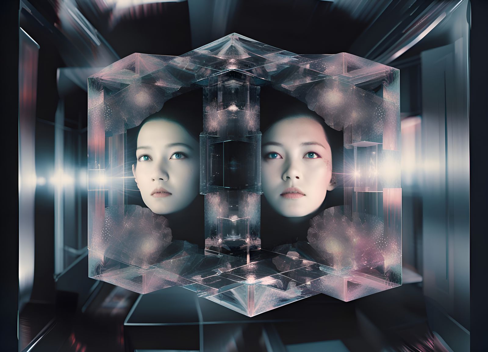 Hypercube Blackpulse Superimposed on Kare-Sansui Photograph