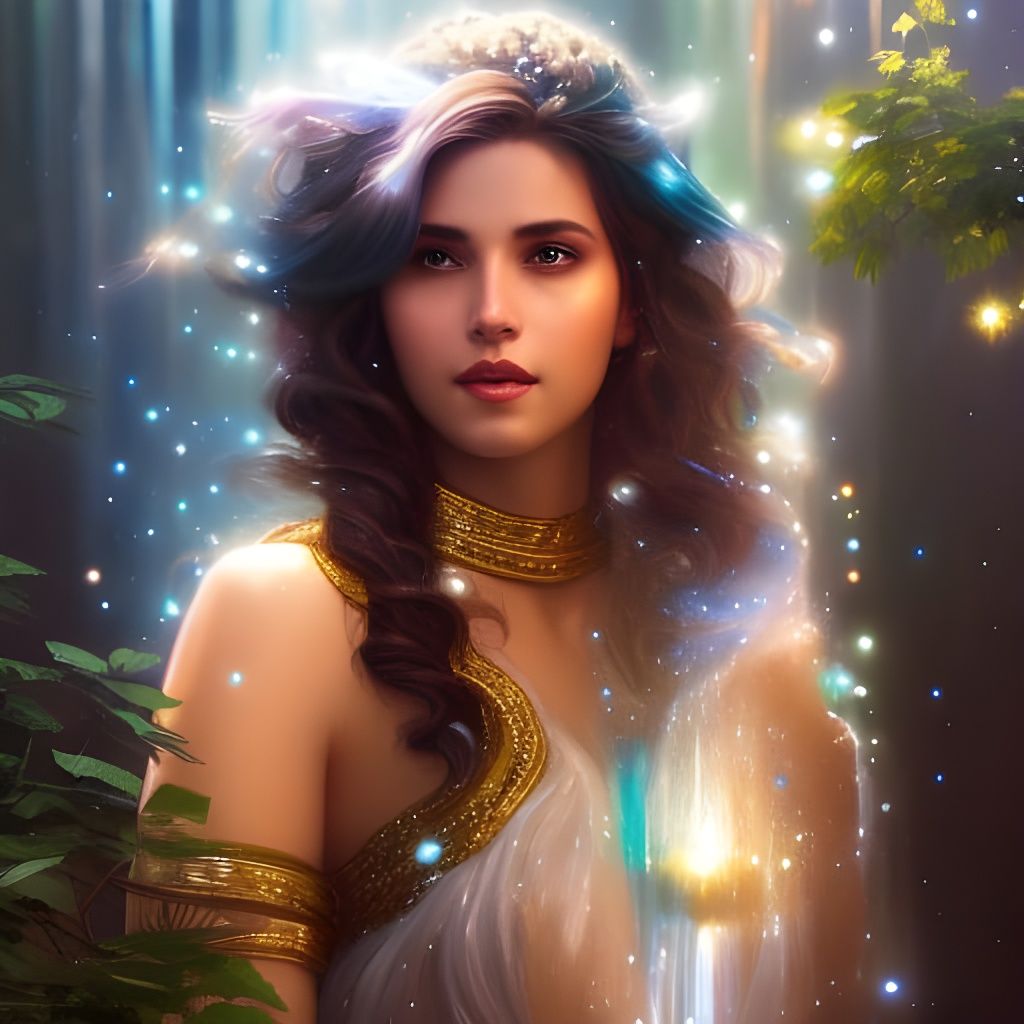 Starlight Water Goddess Portrait in Digital Art Style