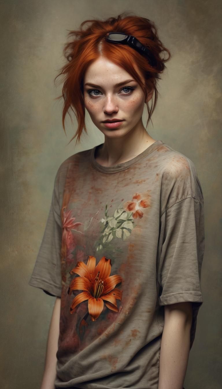 Freckled Ginger Woman with Tiger Lily, Impressionism