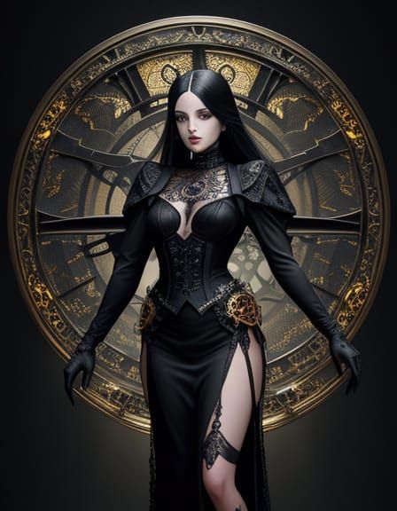 Wednesday Addams in Art Nouveau Cybernetic Fantasy