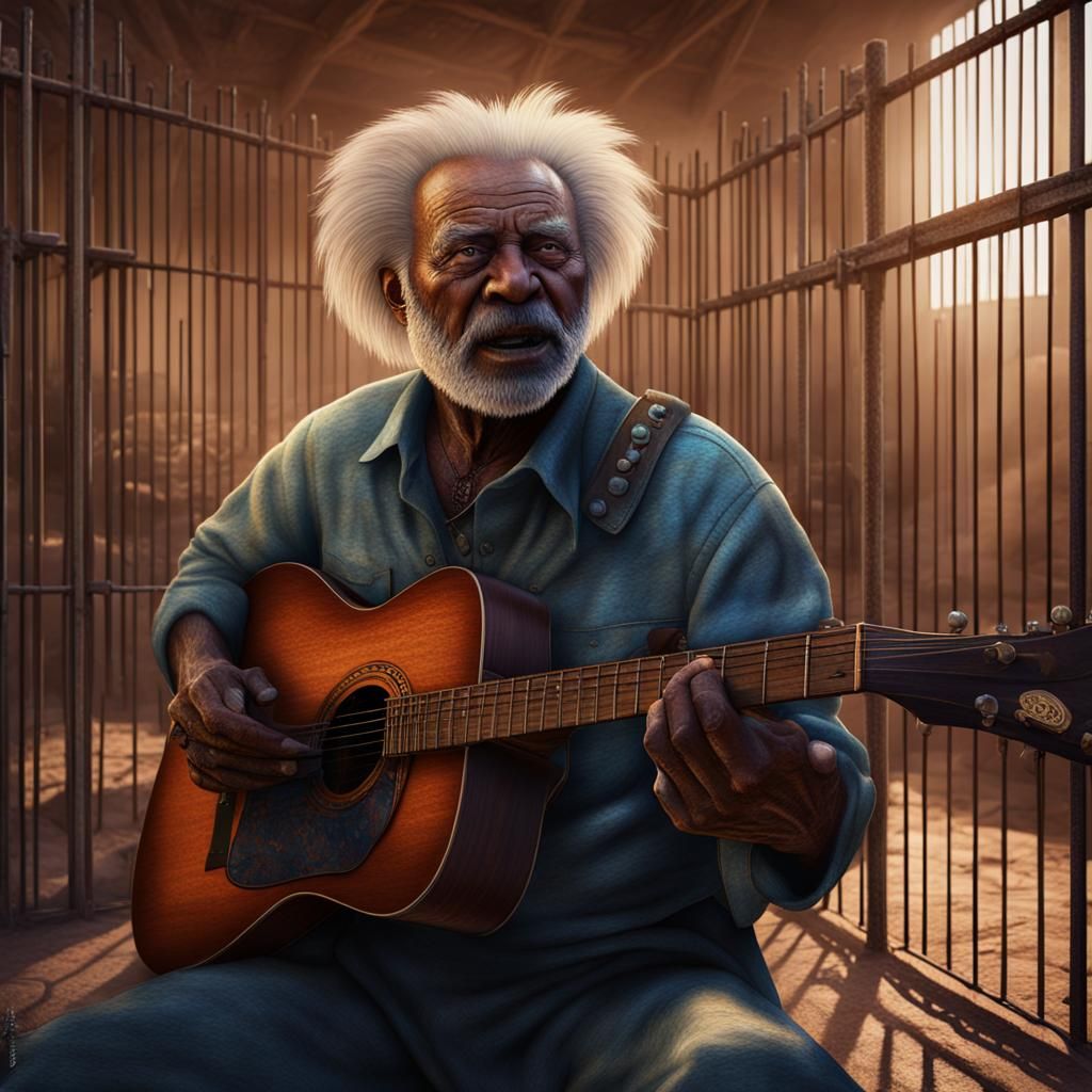 Man Plays Guitar in Desert Prison Cell