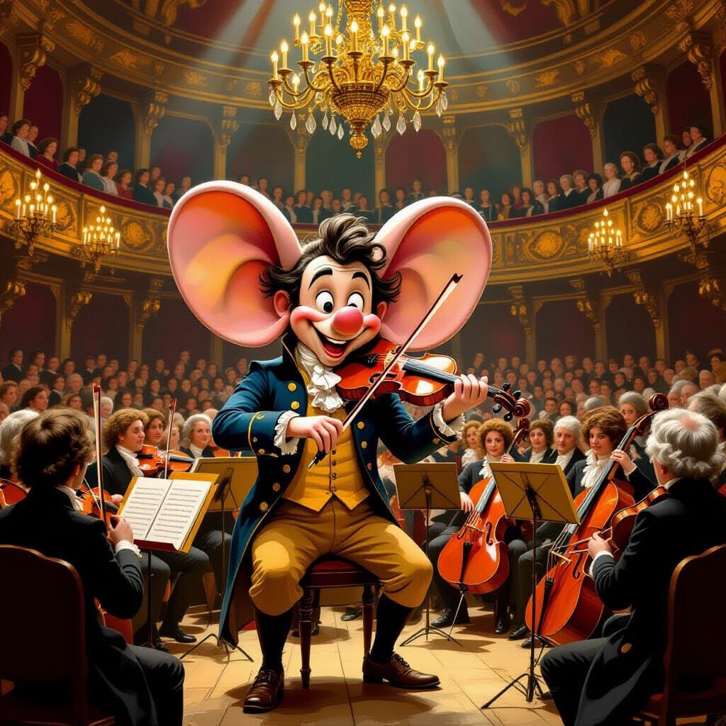 Goofy Violinist's Ears Caught in Bow - Rococo Style