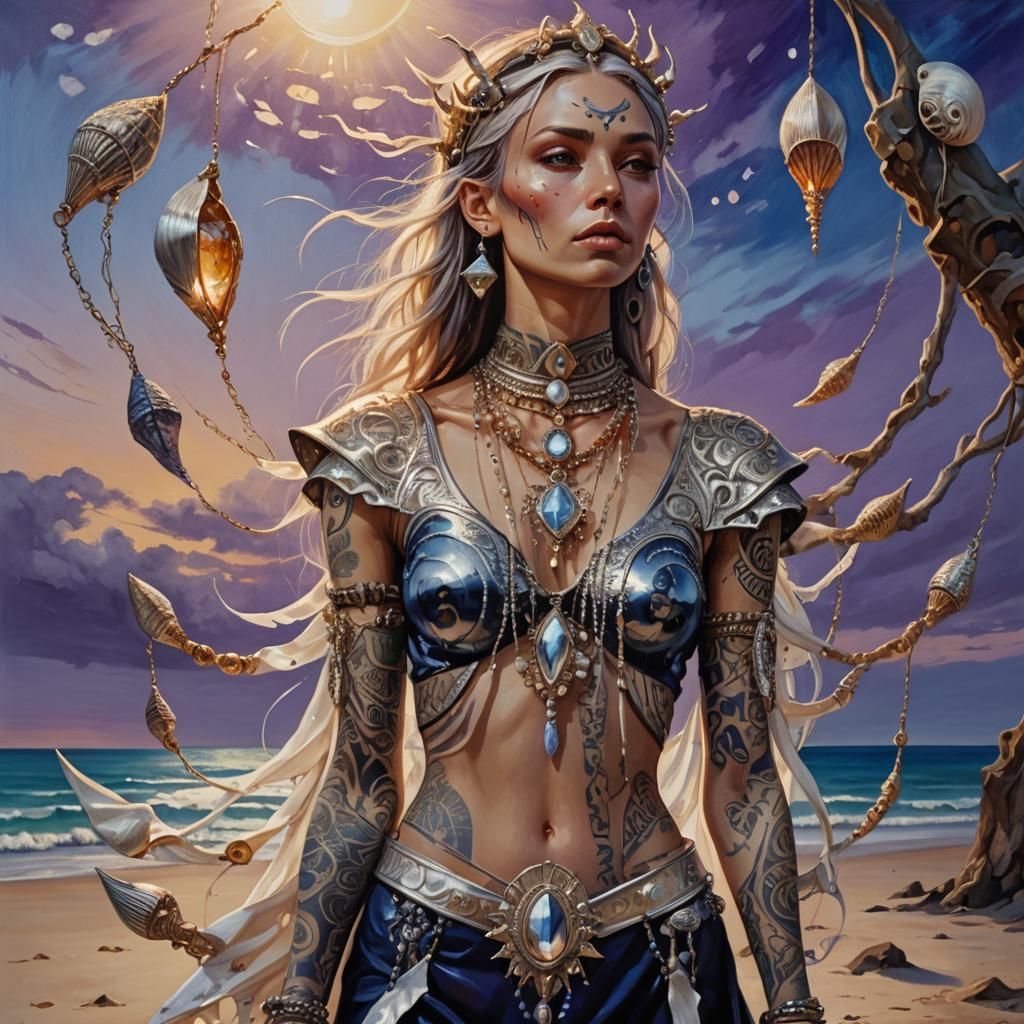 Tribal Witch on Beach in Expressionist Oil Painting