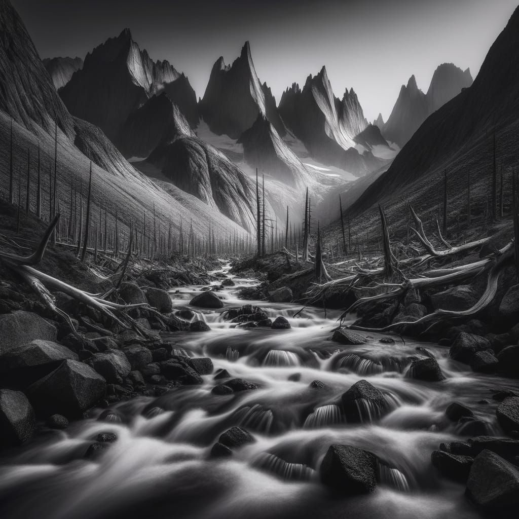 Timeless Mountain Landscape in Monochromatic Majesty