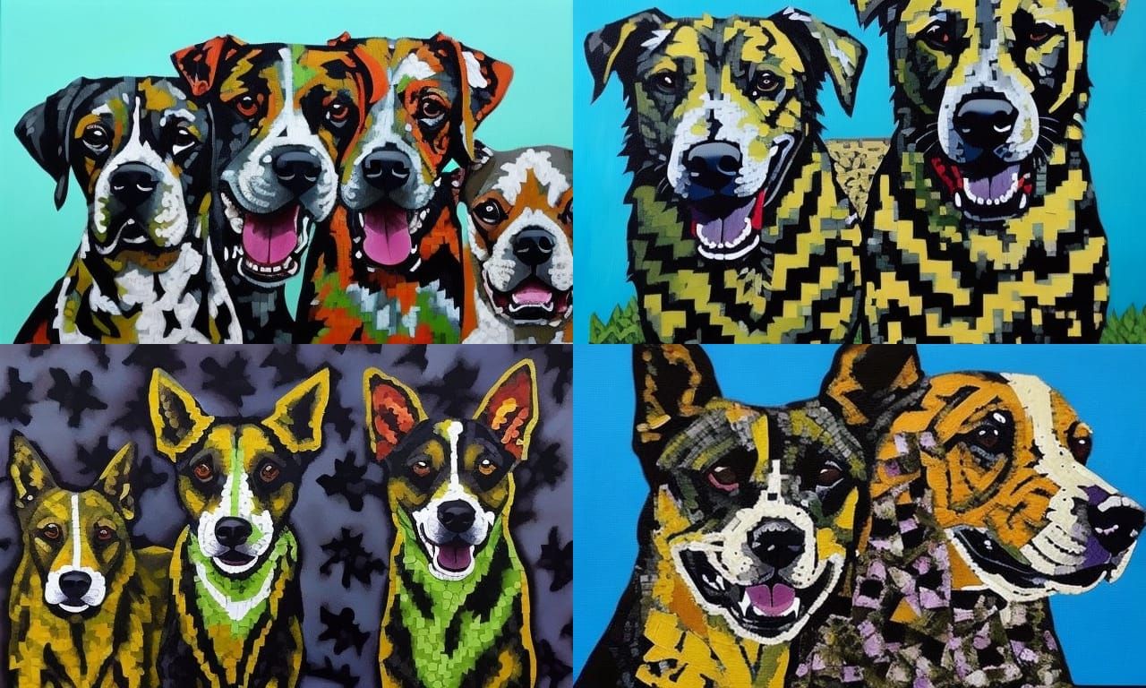 Mosaic Horror Dogs in Acrylic Paint