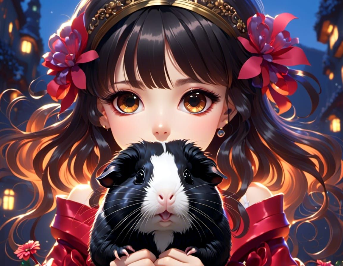 kissing her guinea pig