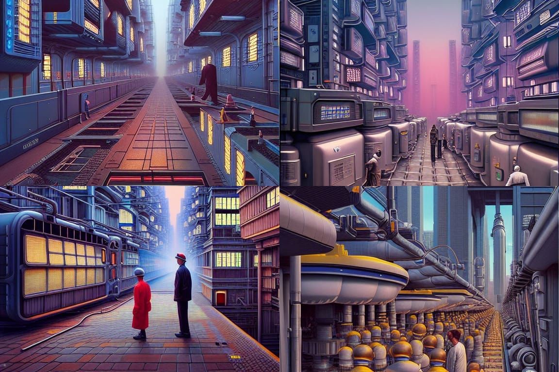 Robotic Builders Construct Futuristic Cyberpunk City