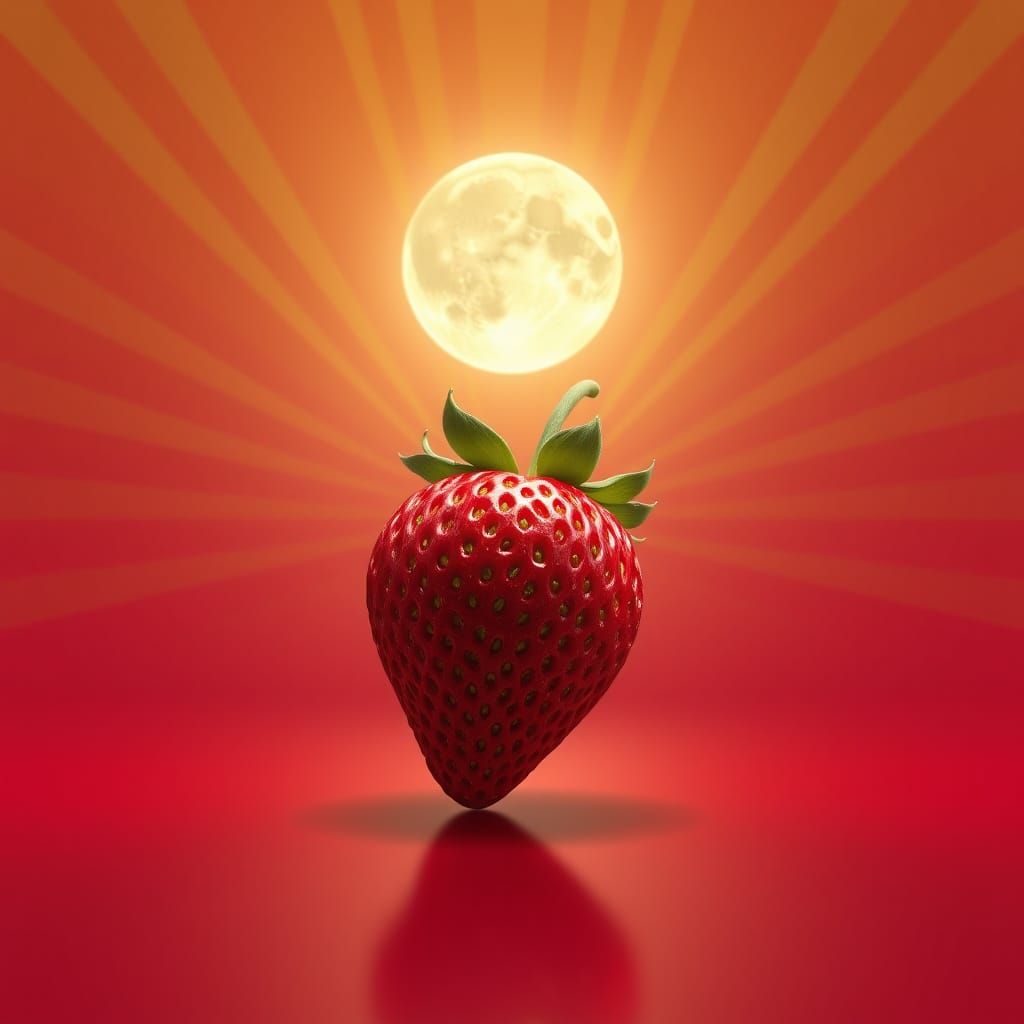 Strawberry Under New Moon in 3D Digital Art