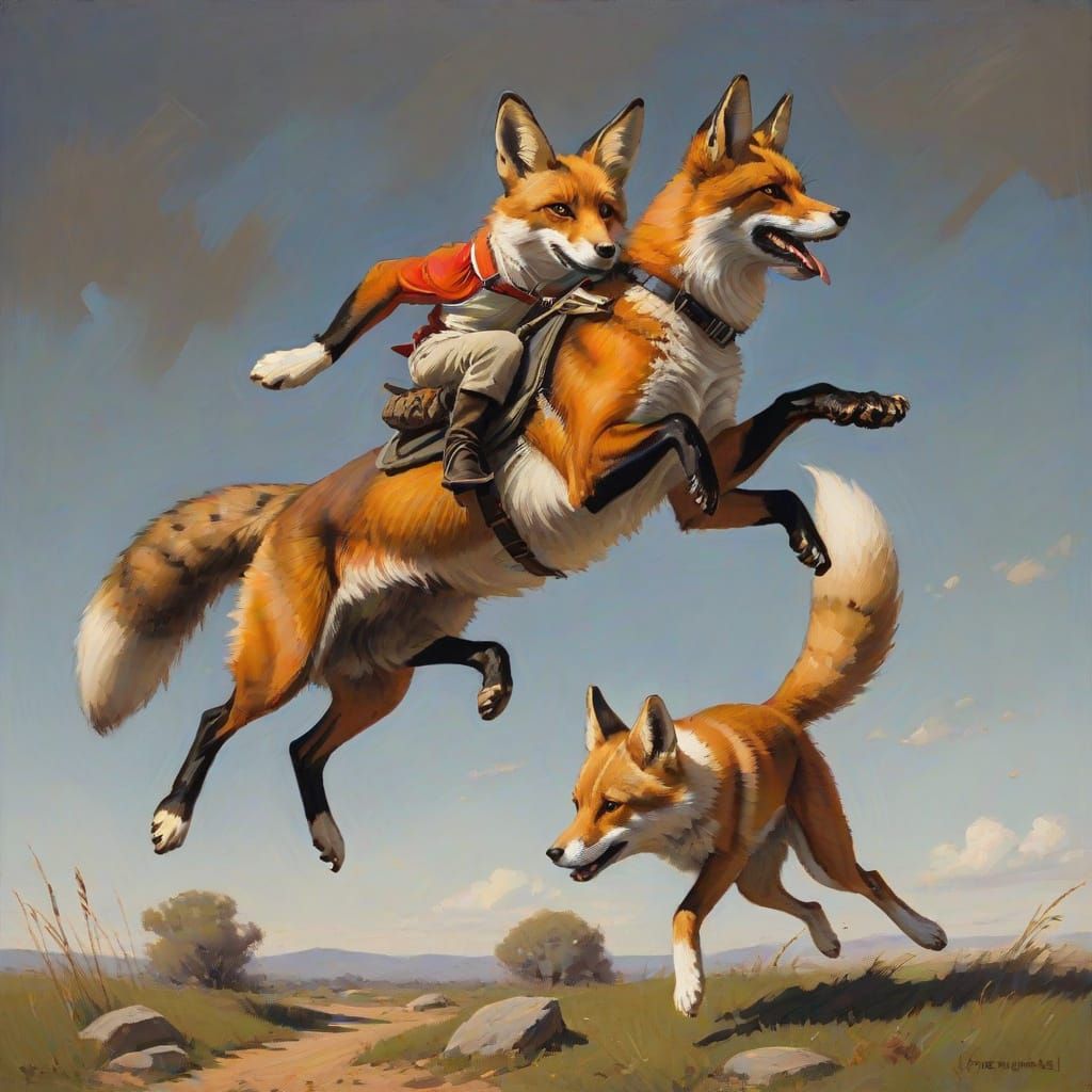 Vibrant Oil Painting of a Fox in Motion