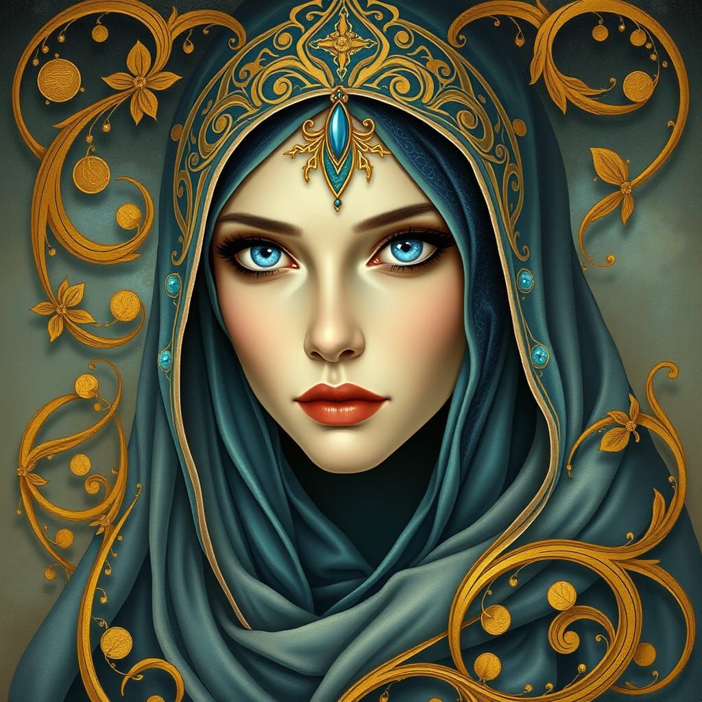 Ethereal Art Nouveau Portrait of a Dune Bene Gesserit Revere...