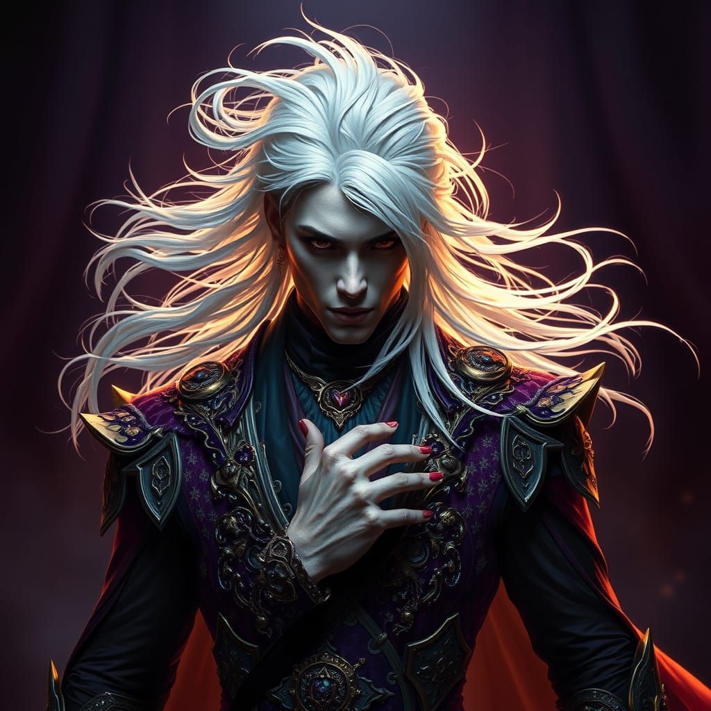 Heroic Dark Fantasy Warrior in Elegant, Ornate Attire