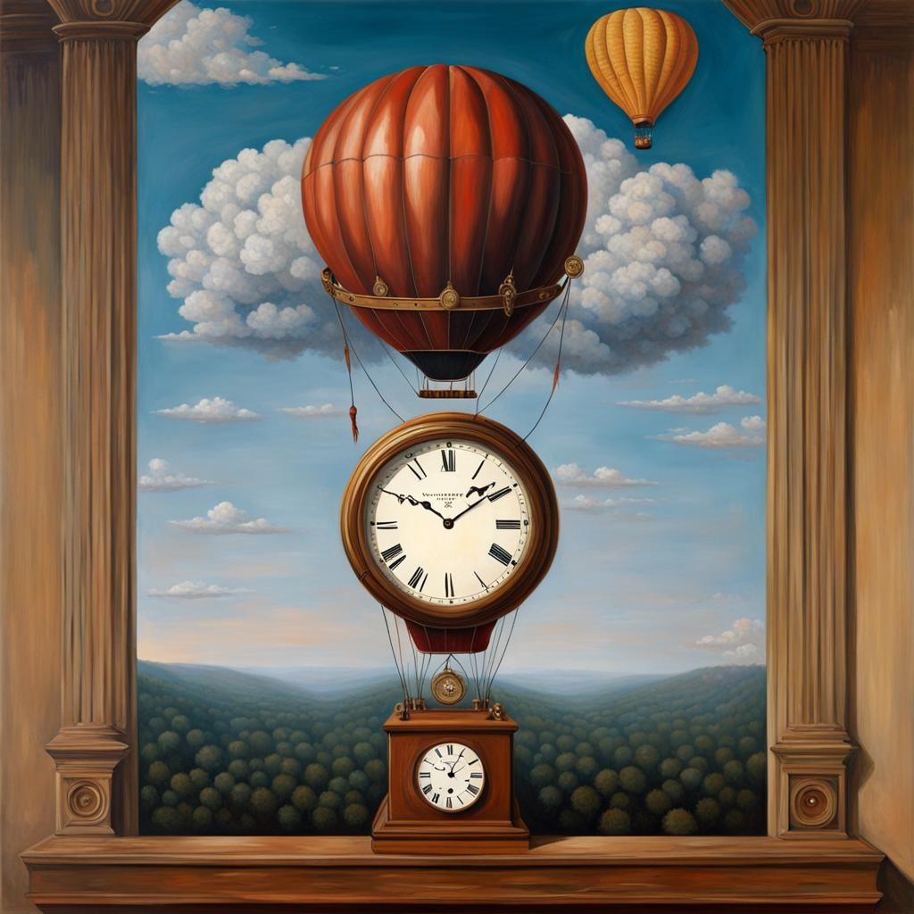 Surreal Clockwork Balloon in Magritte Style