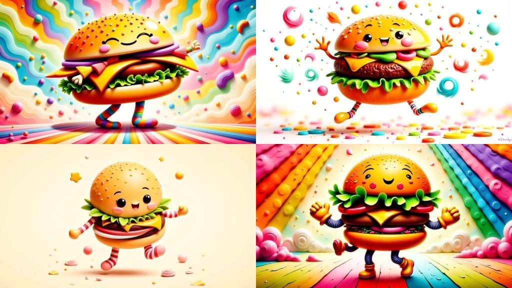 Vibrant Kawaii Burger Dances with Rainbow Socks in Impasto A...