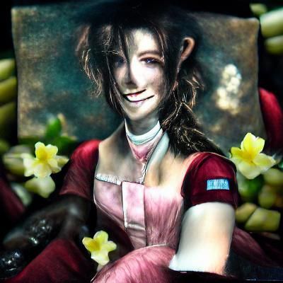 Aerith Gainsborough Smiling in Daguerreotype Style