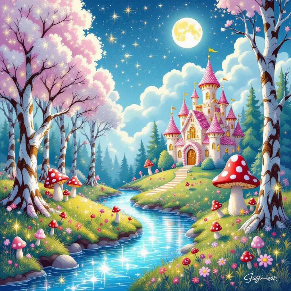 Enchanted Sugar Forest with Gingerbread Castle