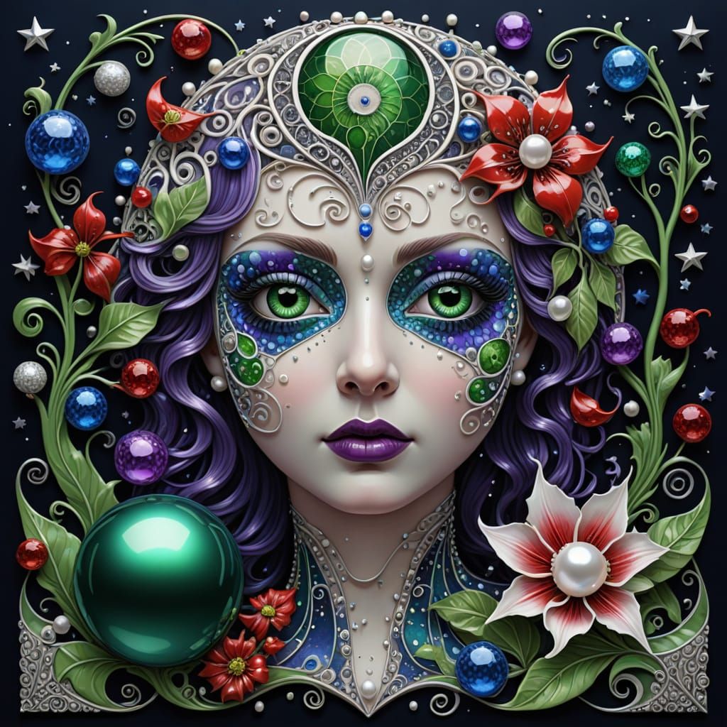 Surreal Glass Pillow Fight in Art Nouveau Style