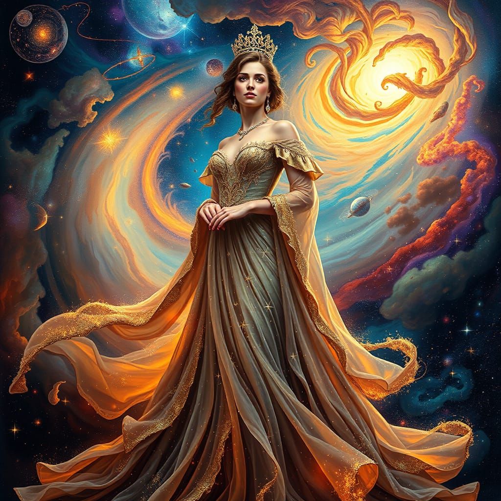 Regal Woman in Cosmic Baroque Style