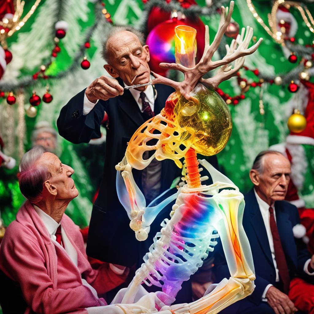 Hyperrealistic Dada Portrait of Man Drinking Champagne