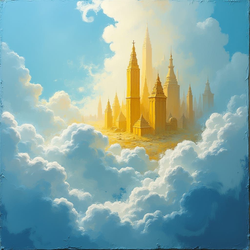 Fabled City in Clouds as Impasto Painting