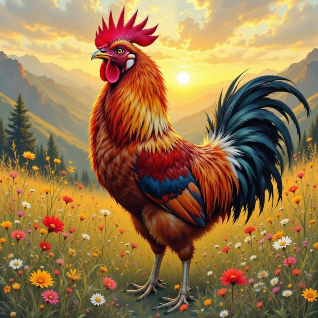 Golden Rooster Shines Bright in Foggy Dawn