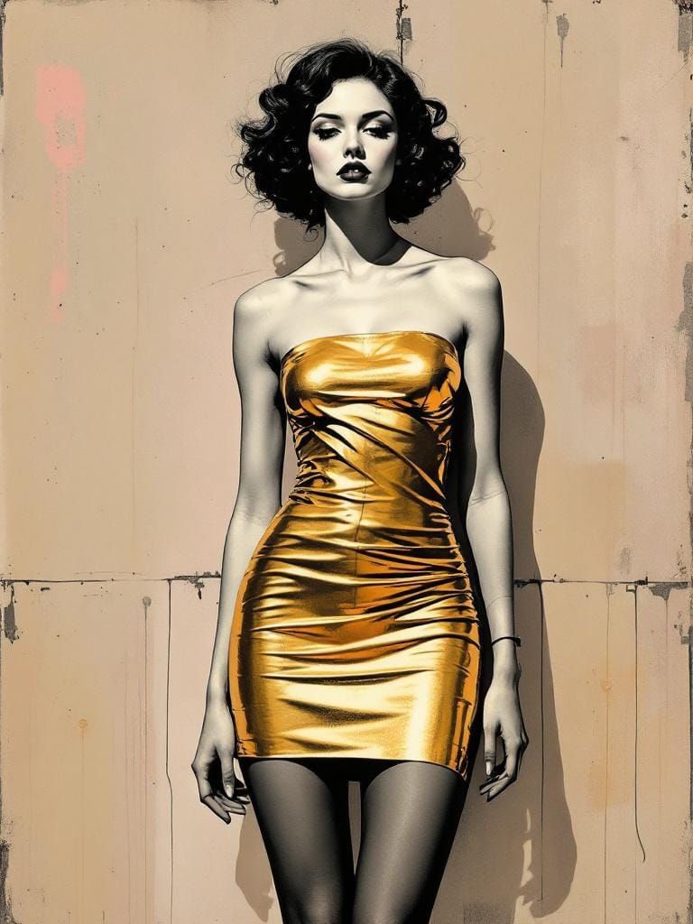 Surreal Swedish Woman in Urban Landscape, Spray Paint Textur...