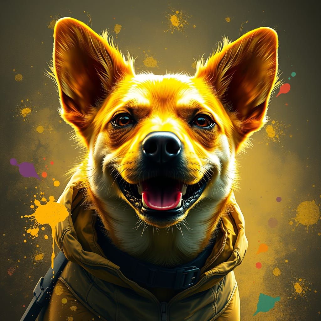 Vibrant Yellow Portrait of a Happy Little Dog