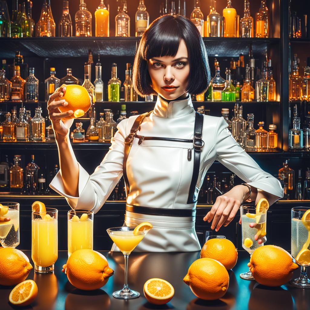 Cyberpunk Bartender Preparing Colorful Cocktails