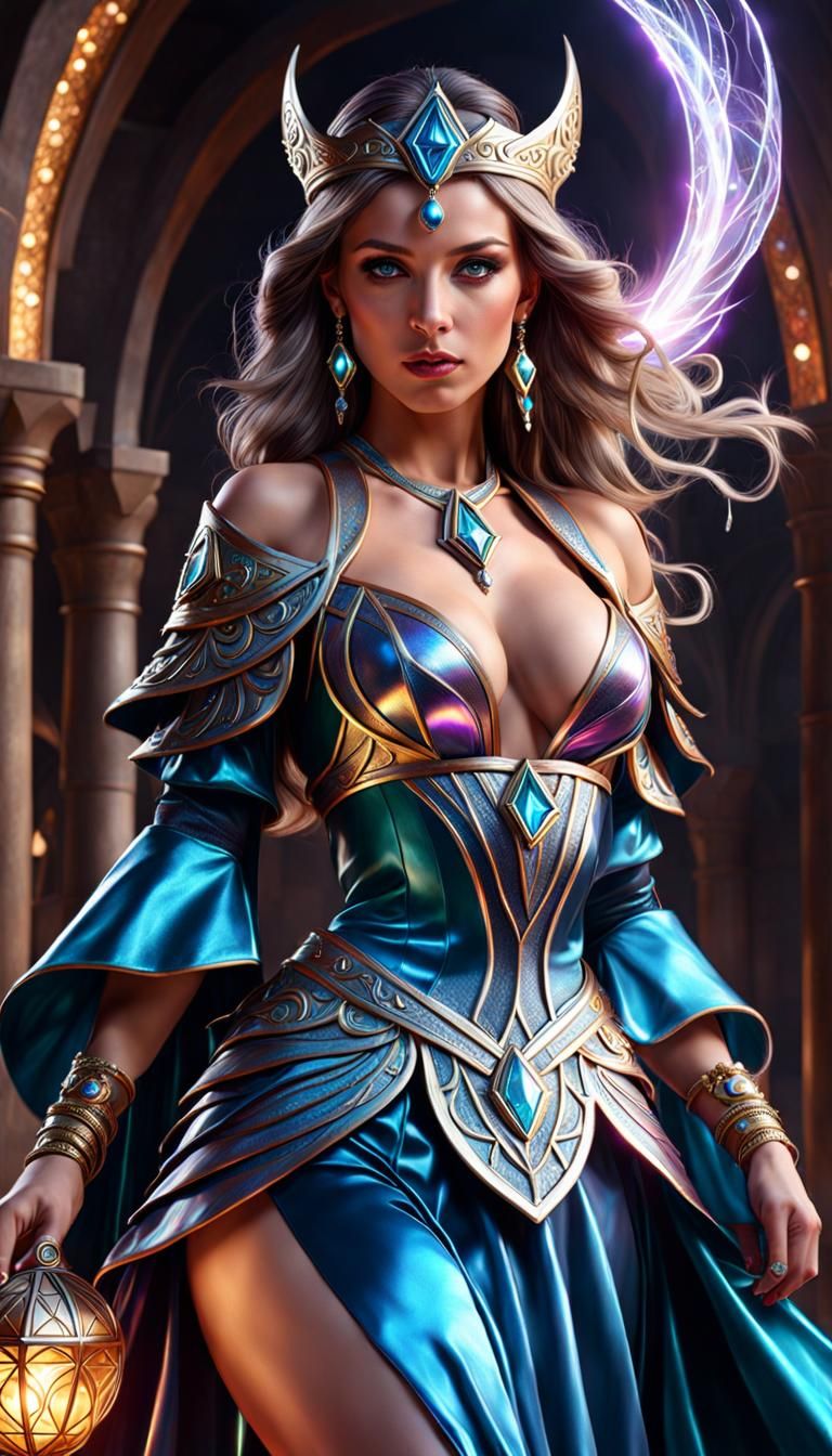 Gorgeous Sorceress in Prismatic Fantasy Art
